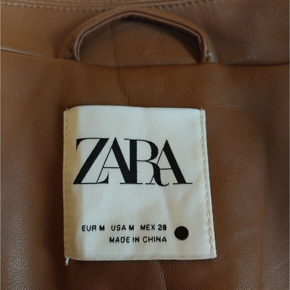 ZARA Brown Faux Leather Belted Long Trench Coat Sz M - Picture 9 of 14